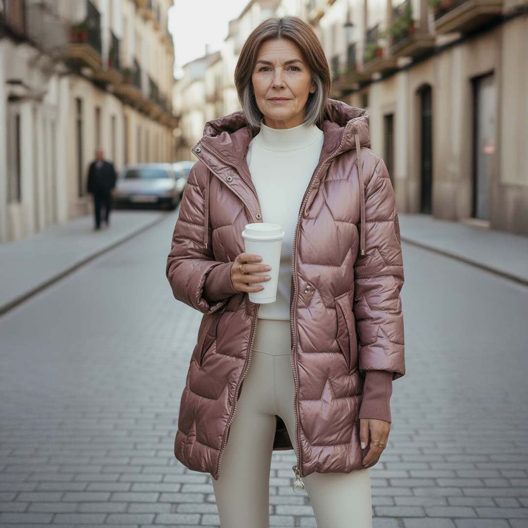 Lina | Chaqueta acolchada larga y cálida con capucha amplia