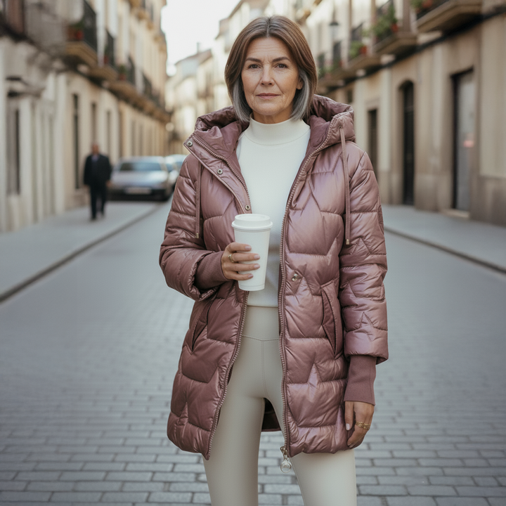 Lina | Chaqueta acolchada larga y cálida con capucha amplia
