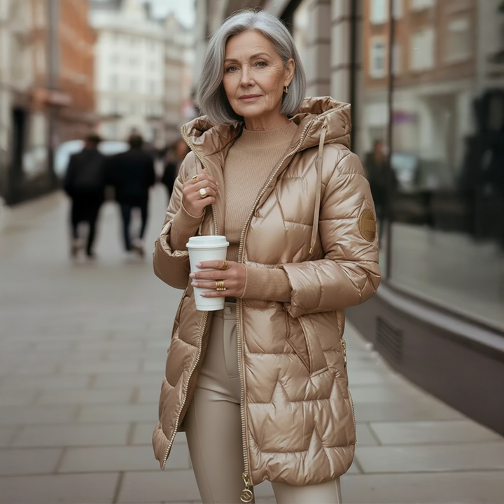 Lina | Chaqueta acolchada larga y cálida con capucha amplia